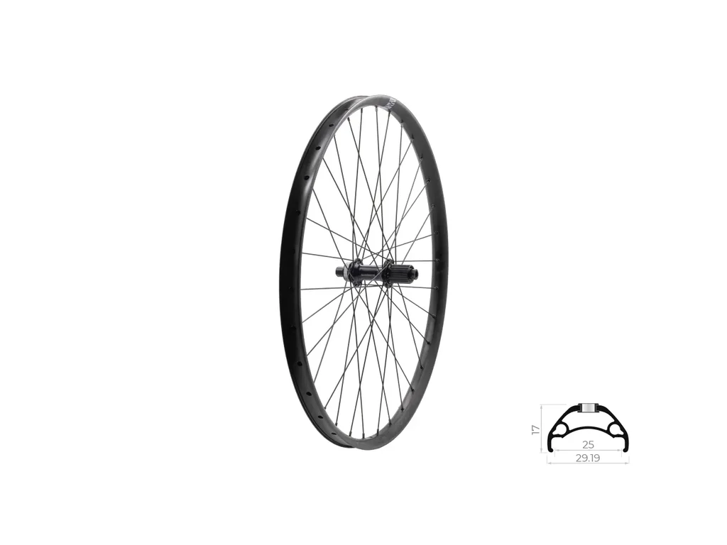 KLS Asesino 25 DSC R fűzött hátsó kerék - 28/29col - tárcsafékes - Center Lock - Shimano - 25mm - fekete
