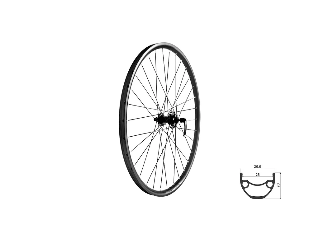 KLS Draft DSC 23 R fűzött hátsó kerék - 26col - tárcsafékes - 6 csavaros - 23mm - fekete