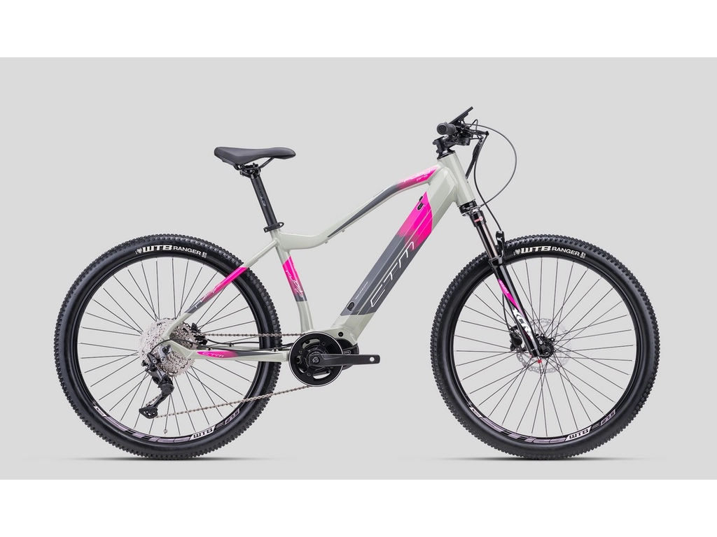 CTM Ruby Pro 27,5" női MTB hardtail elektromos kerékpár, világosszürke / pink