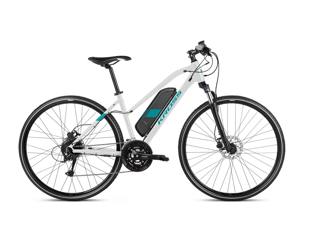 KROSS Evado Hybrid 1.0 D 28col női cross elektromos kerékpár - white / turquoise gloss