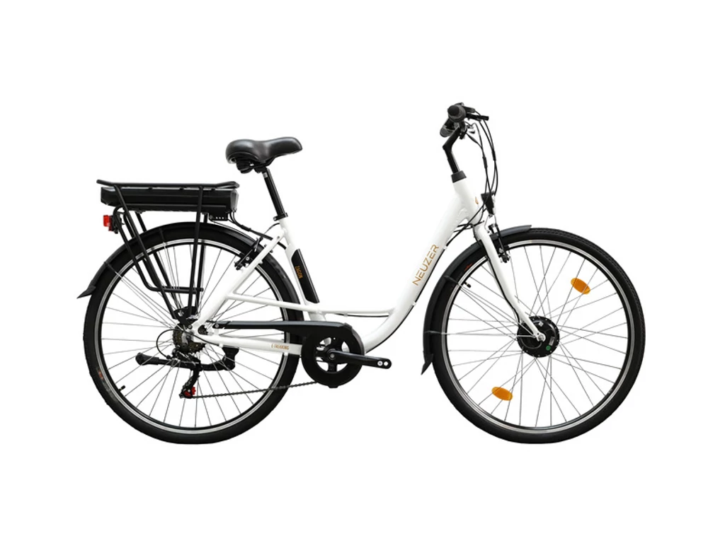 NEUZER Zagon női 17 E-City MXUS 26" női városi elektromos kerékpár - első agymotor - pedálszenzor - matt fehér/arany-fekete