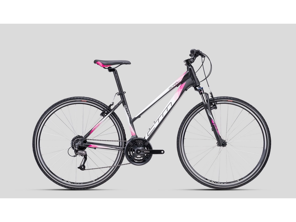 CTM Bora 1.0 28" női cross kerékpár, matt fekete / fehér / pink