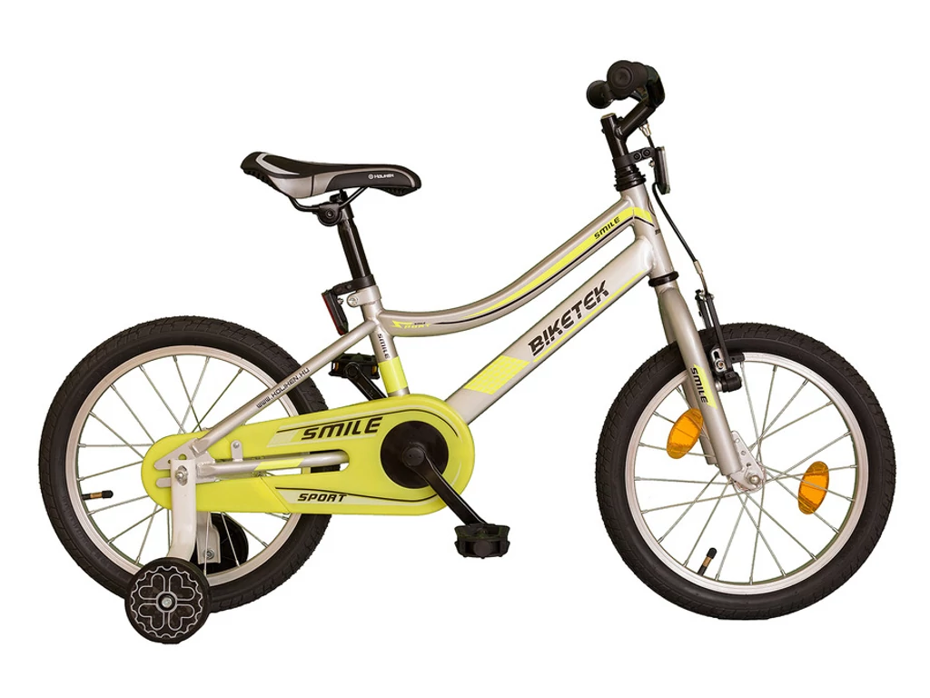 KOLIKEN Biketek Smile 16col gyermekkerékpár / tanulóbicikli - kontrás - ezüst-neon