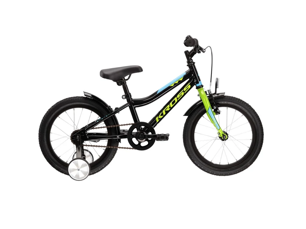 KROSS Racer 3.0 16col fiú gyermekkerékpár - black / lime / blue gloss