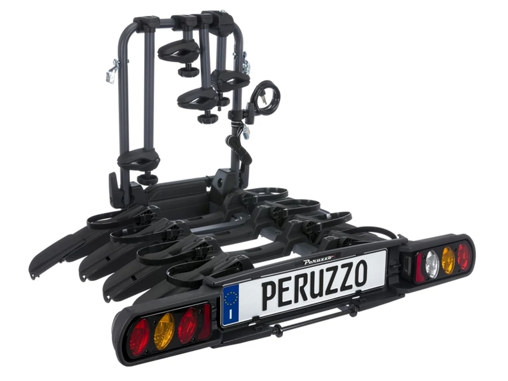 PERUZZO Pure Instict (Pure4 Lock) kerékpárszállító vonóhorogra 4 kerékpárhoz - zárható - sínes - acél