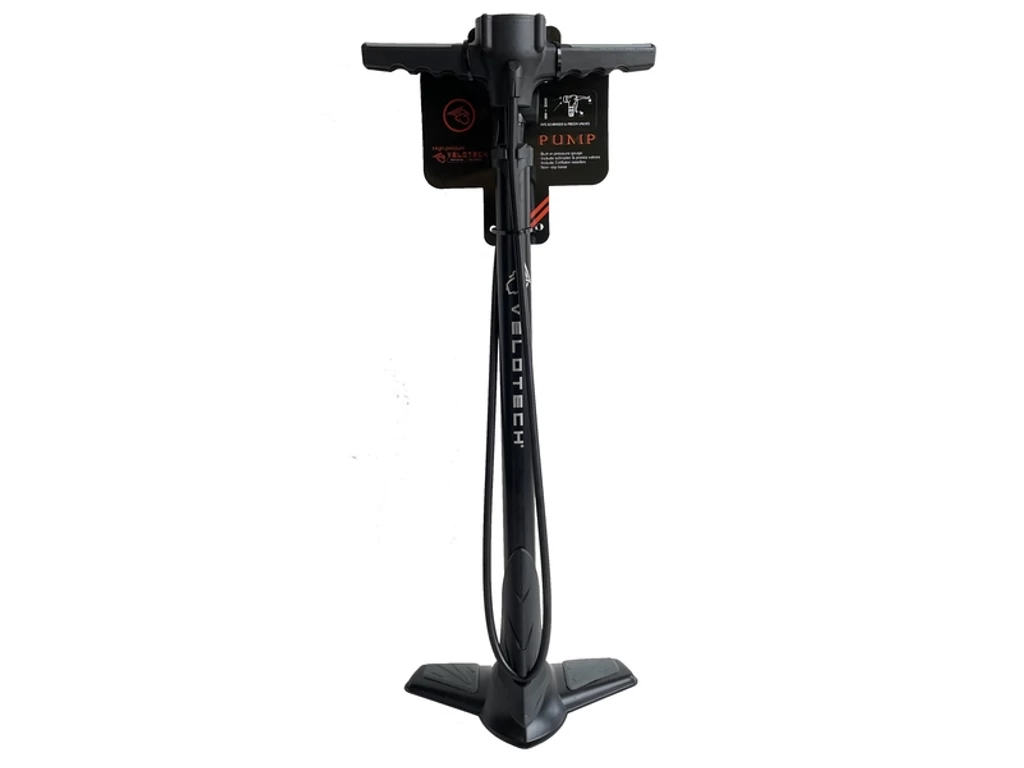 Velotech műhelypumpa nyomásmérővel - acél - fekete