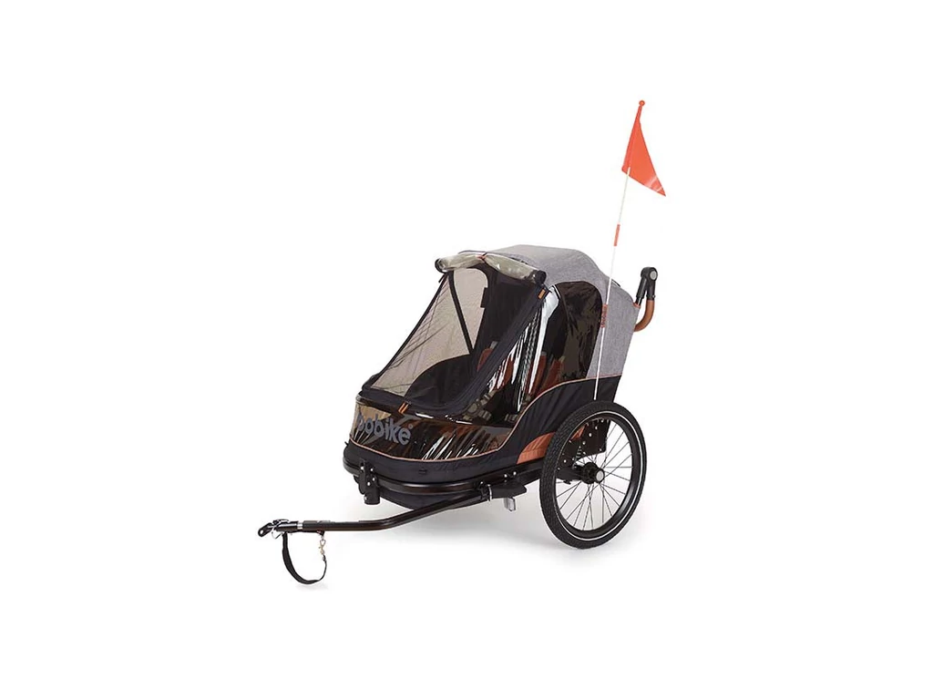 BOBIKE Trailer kerékpáros utánfutó futó-babakocsi kiegészítő szettel, 2 személyes, szürke/barna