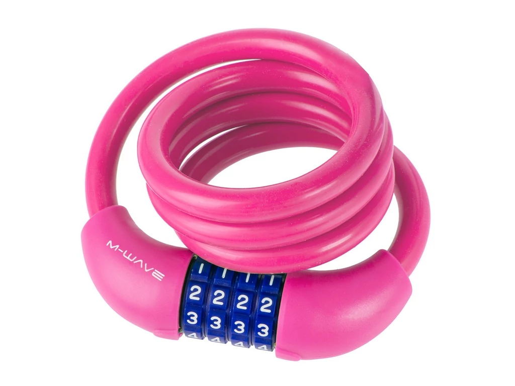 M-WAVE DS 12.10 S spirálzár / kerékpárlakat - számzáras - 12x1000 mm - pink