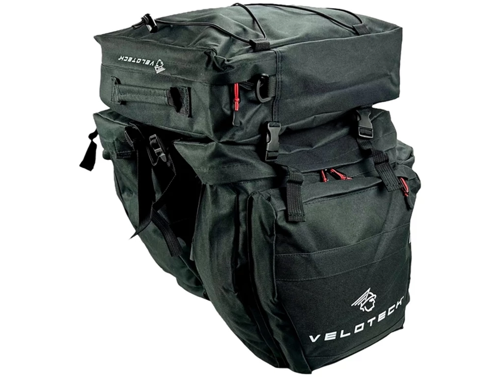 VELOTECH háromrészes túratáska csomagtartóra lecsatolható felsőrésszel - vízálló - 35 liter - fekete