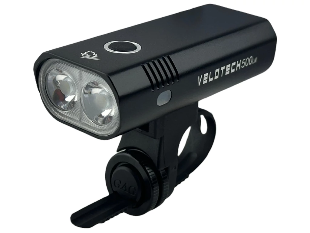 VELOTECH Pro 500 2LED USB első lámpa - 500 lumen - alu