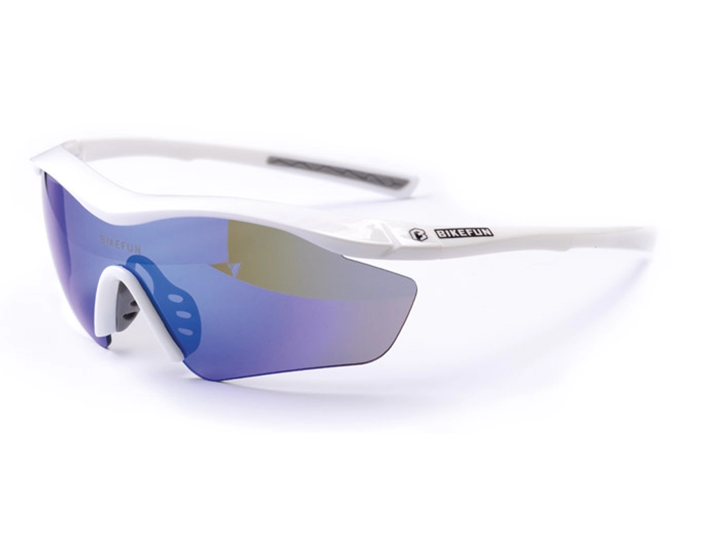 BIKEFUN AirJet kerékpáros sport napszemüveg, fehér keret / kék, sárga, színtelen lencse