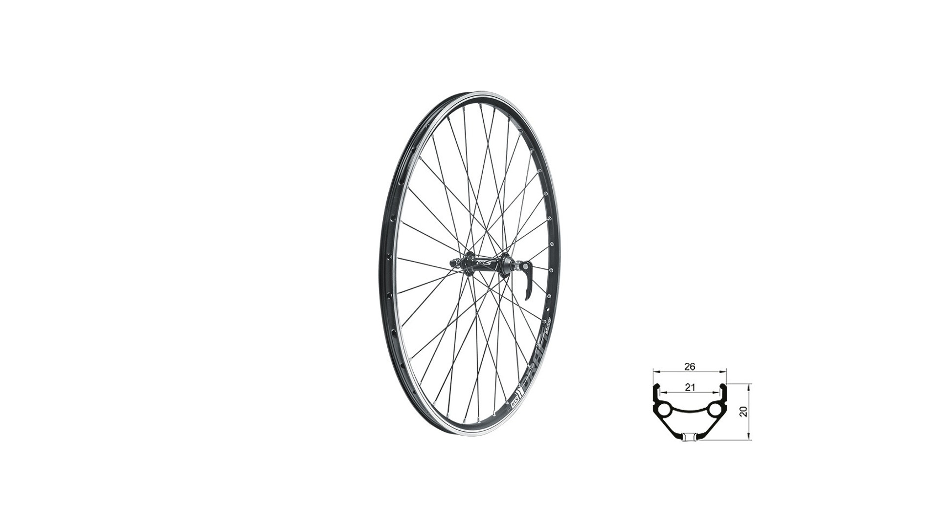 KLS Draft V-brake R fűzött hátsó kerék, 26", V-fékes, fekete