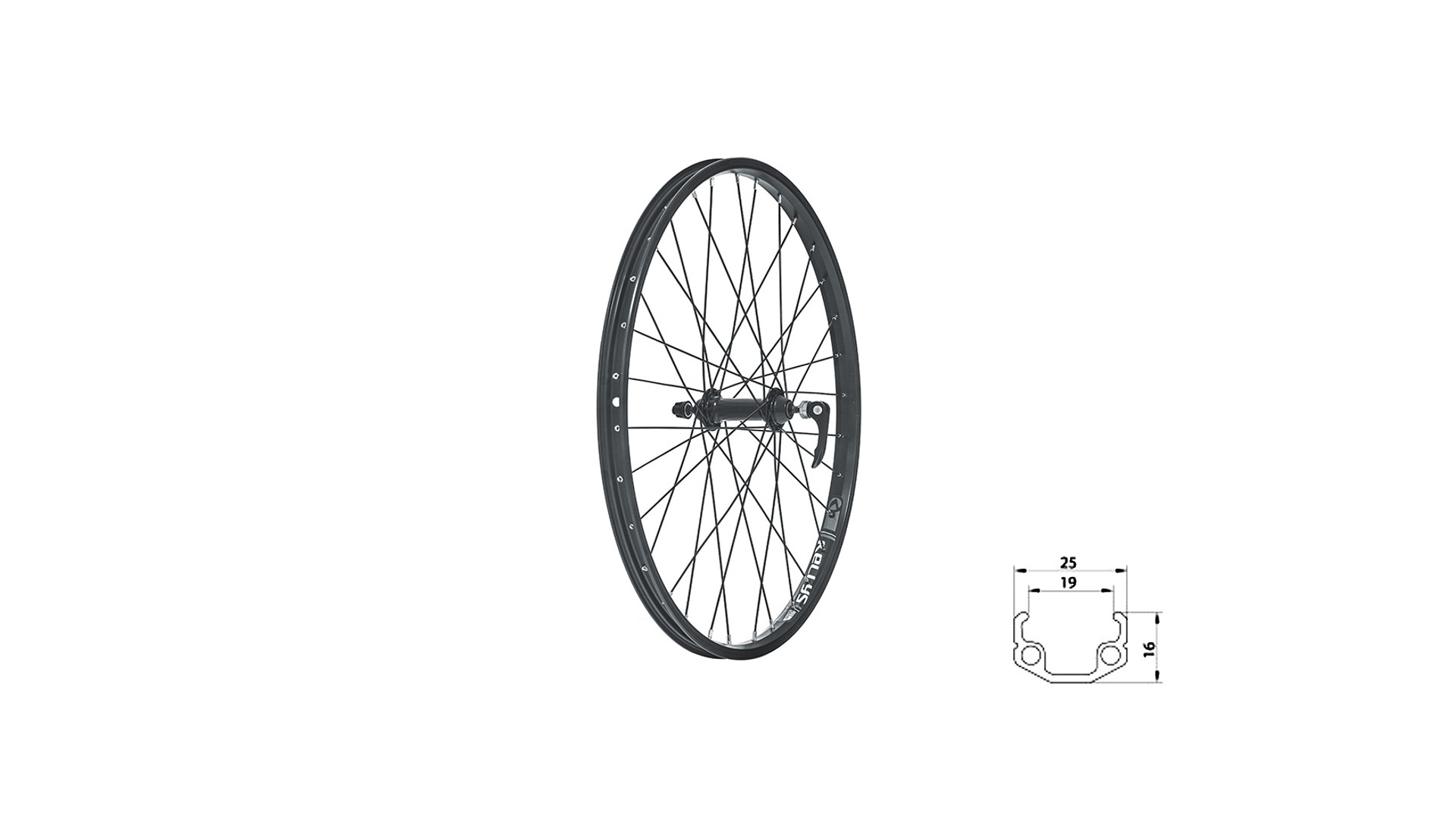 KLS Wasper V-brake F fűzött első kerék, 24", V-fékes, szimplafalú, fekete