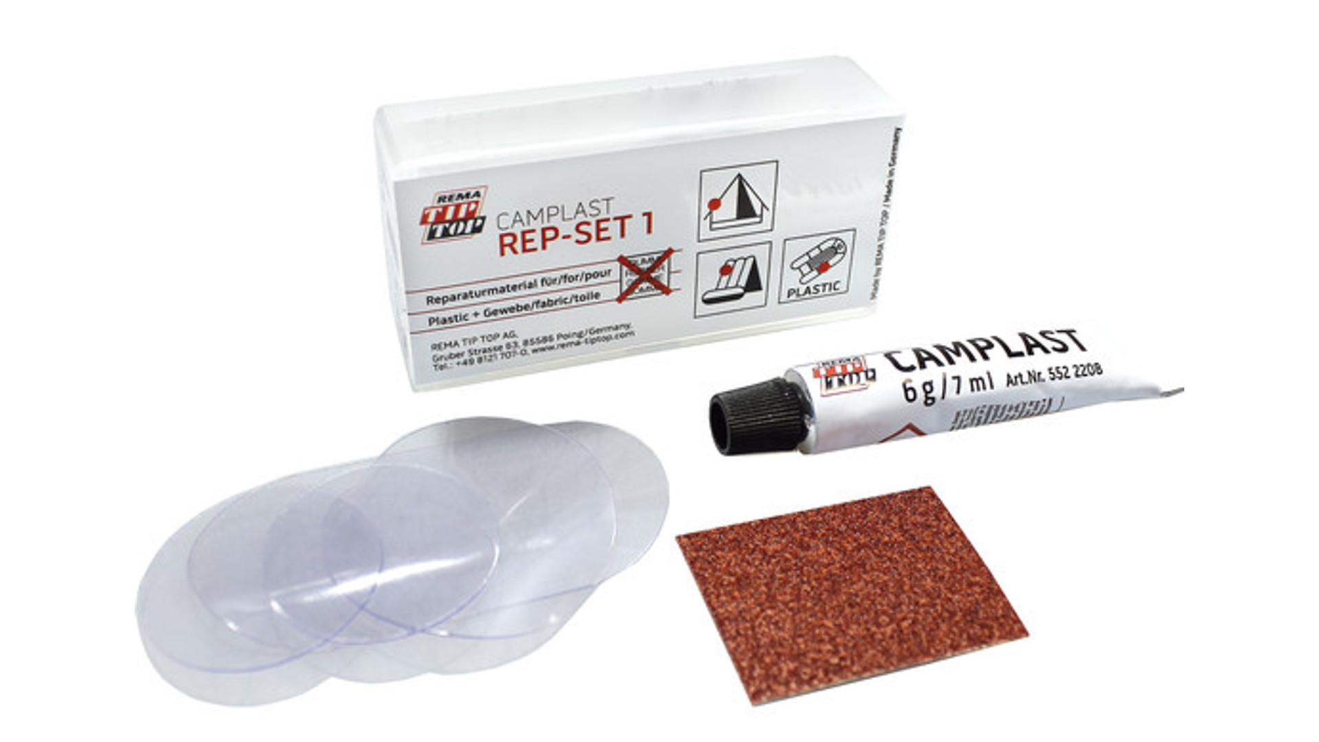 REMA Tip Top Camplast Mini PVC/PU ragasztókészlet, dobozos REMA Tip Top Camplast Mini PVC/PU ragasztókészlet, dobozos