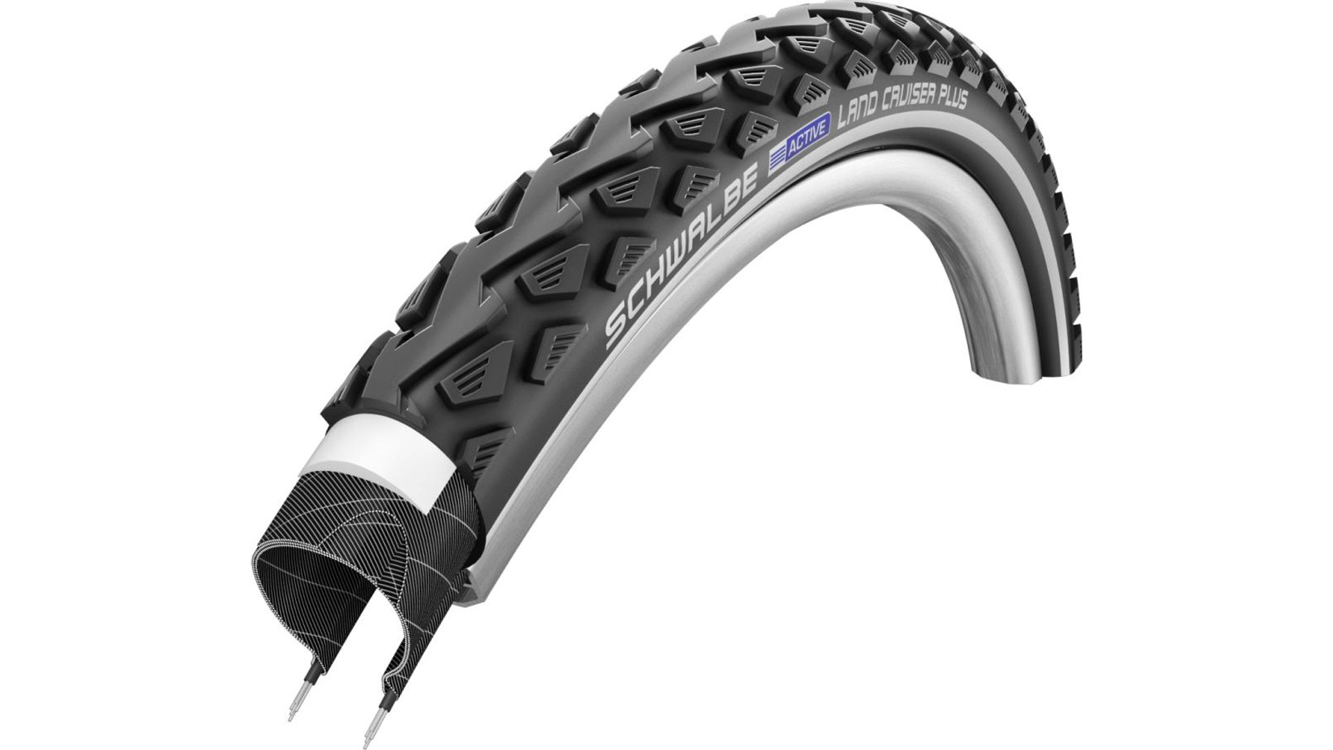 SCHWALBE Land Cruiser Plus 28x1.60 (42-622 / 700x40C) Active Line városi, túra/trekking, e-bike külső gumi (köpeny) defektvédelemmel, reflexcsíkos, fekete