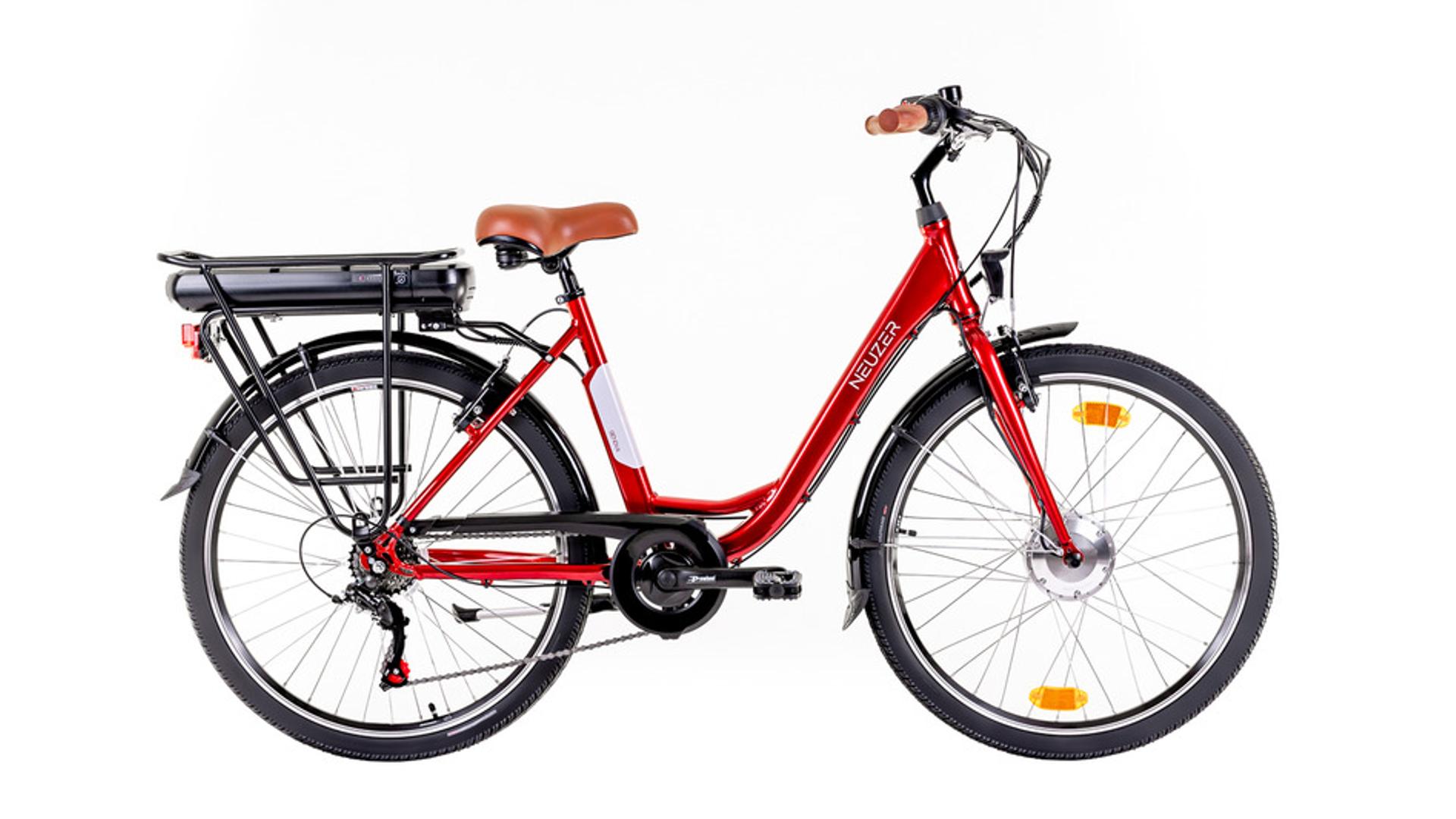 NEUZER Genova 26" női városi elektromos kerékpár, első agymotor, 17", piros/fehér