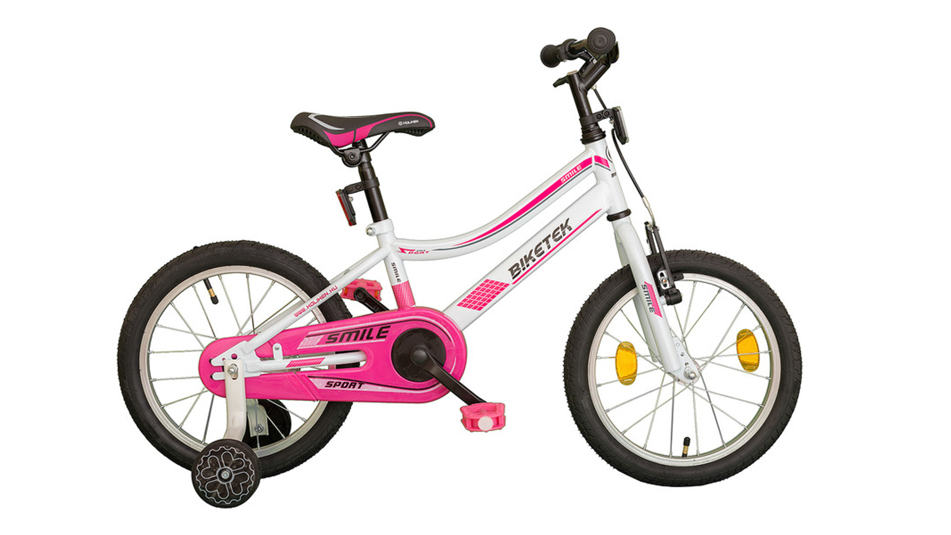 KOLIKEN Biketek Smile 16" gyermekkerékpár / tanulóbicikli, kontrás, fehér-pink