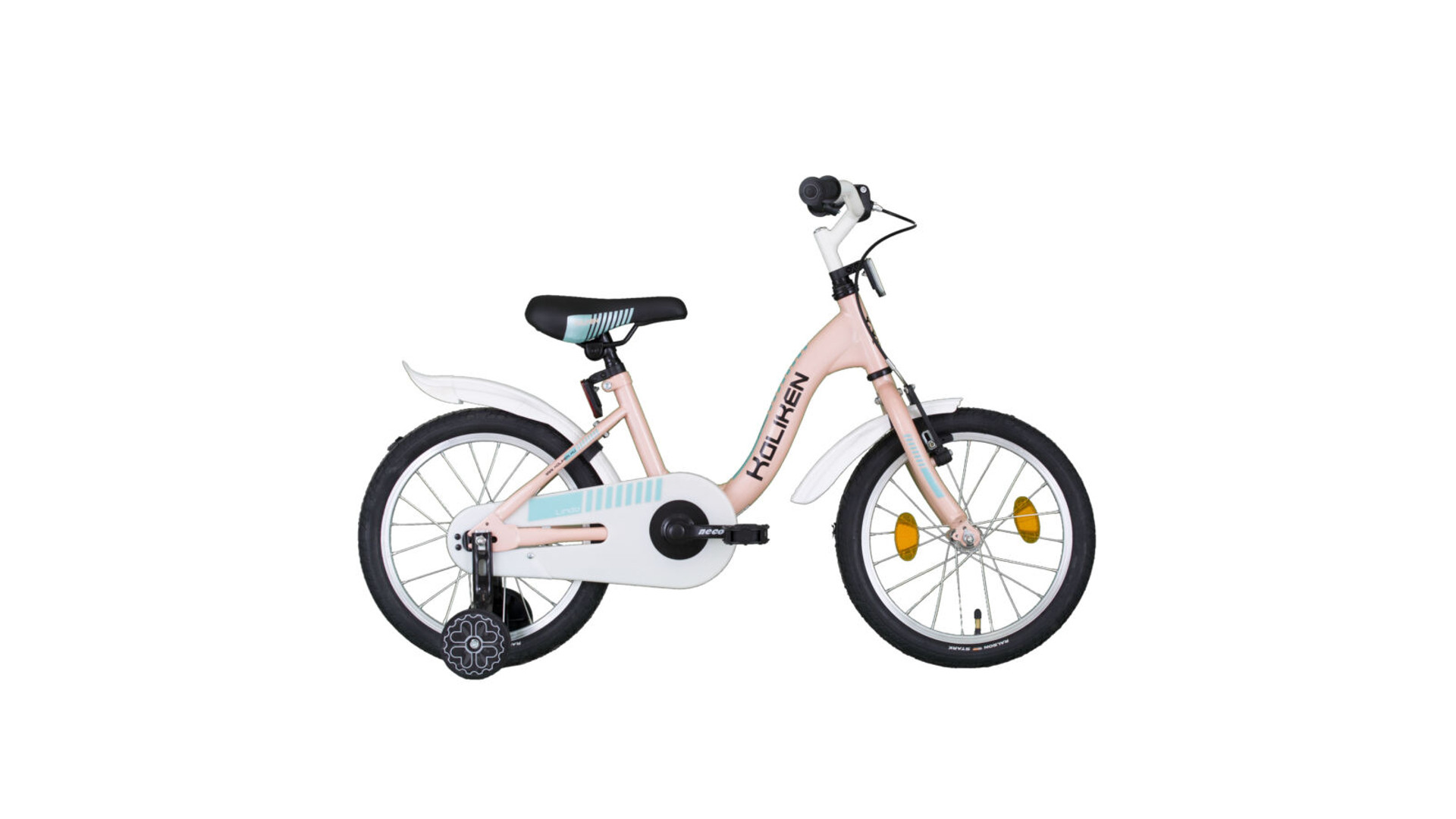 KOLIKEN Lindo 16" gyermekkerékpár / tanulóbicikli, kontrás, barackvirág-türkiz KOLIKEN Lindo 16" gyermekkerékpár / tanulóbicikli, kontrás, barackvirág-türkiz