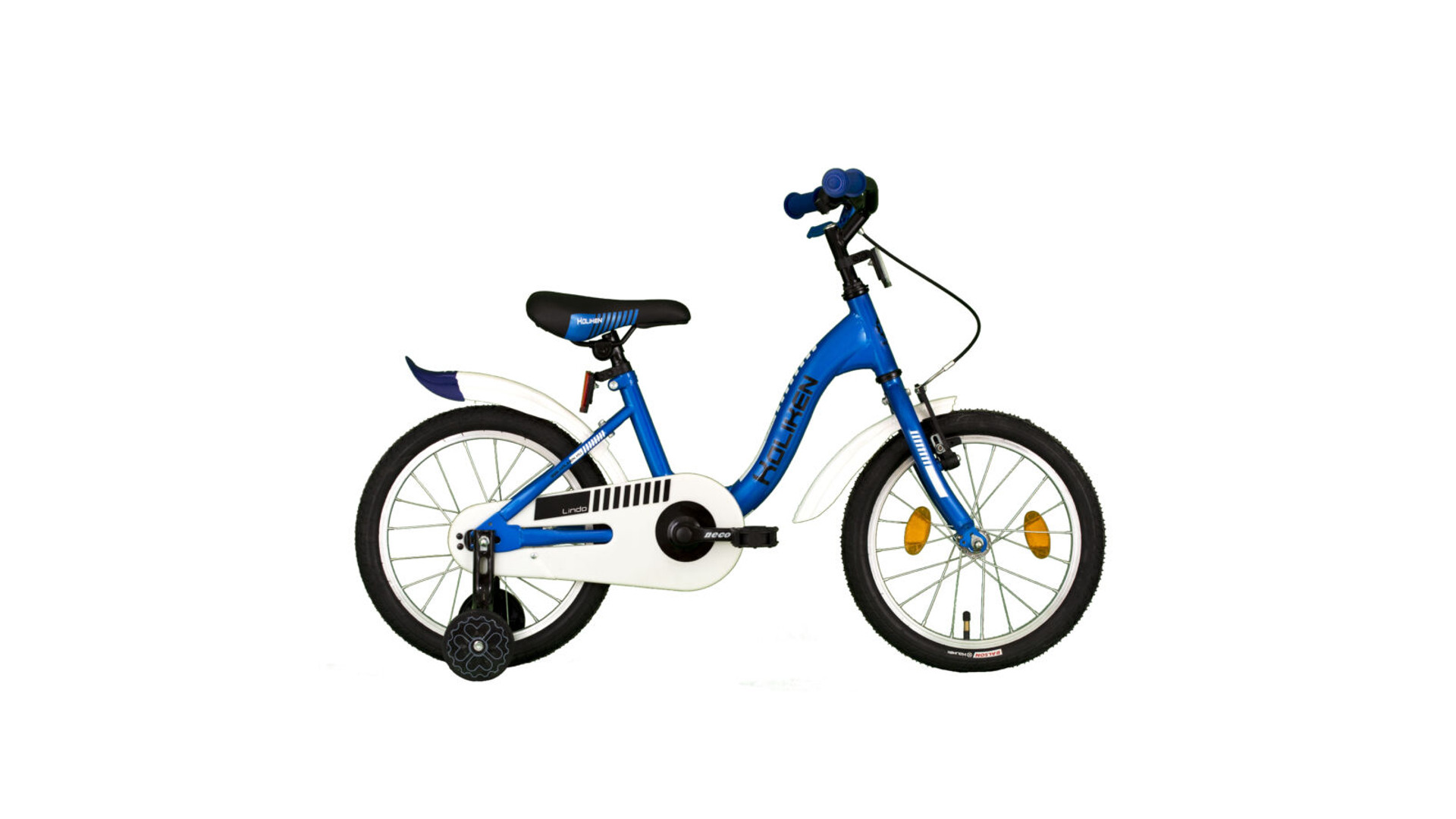 KOLIKEN Lindo 16" gyermekkerékpár / tanulóbicikli, kontrás, kék-fehér KOLIKEN Lindo 16" gyermekkerékpár / tanulóbicikli, kontrás, kék-fehér