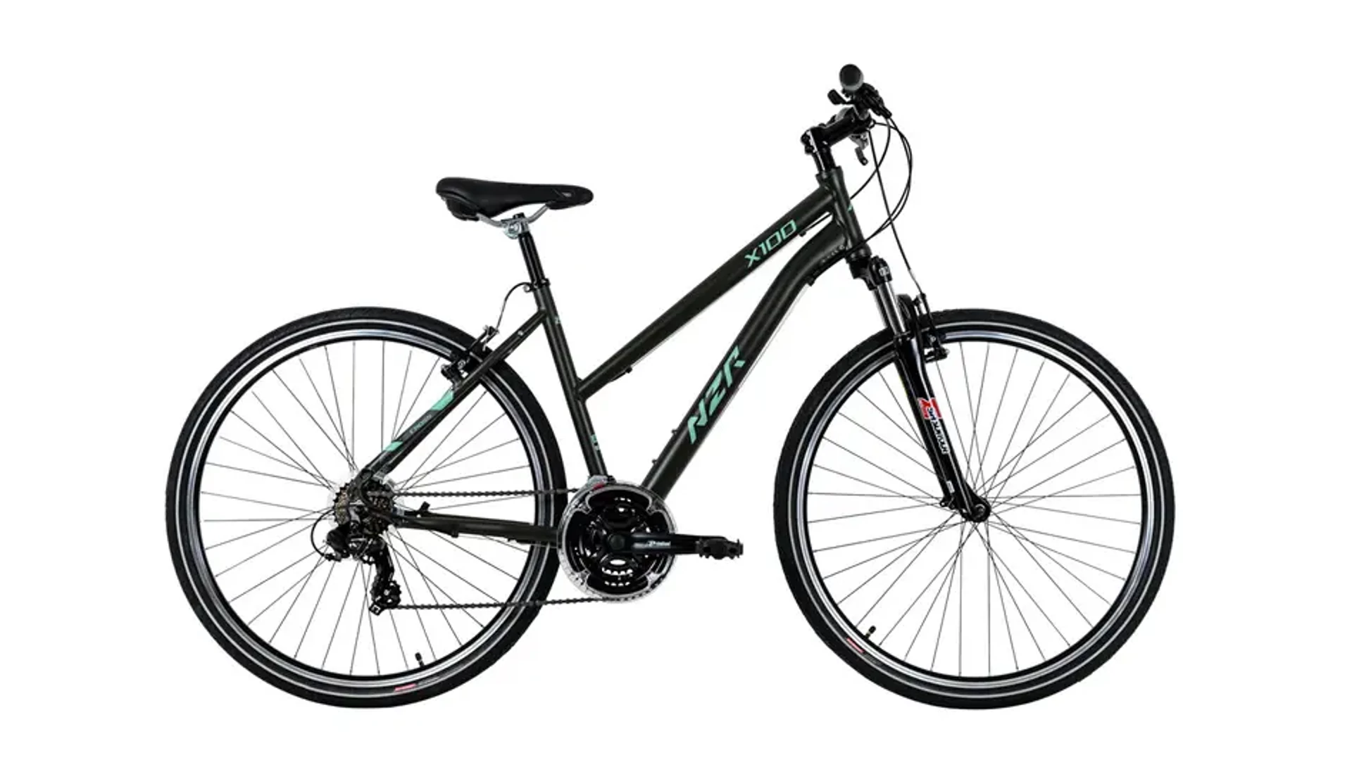 NEUZER X100 28" női cross-trekking kerékpár, szürkésoliva/menta, 17"