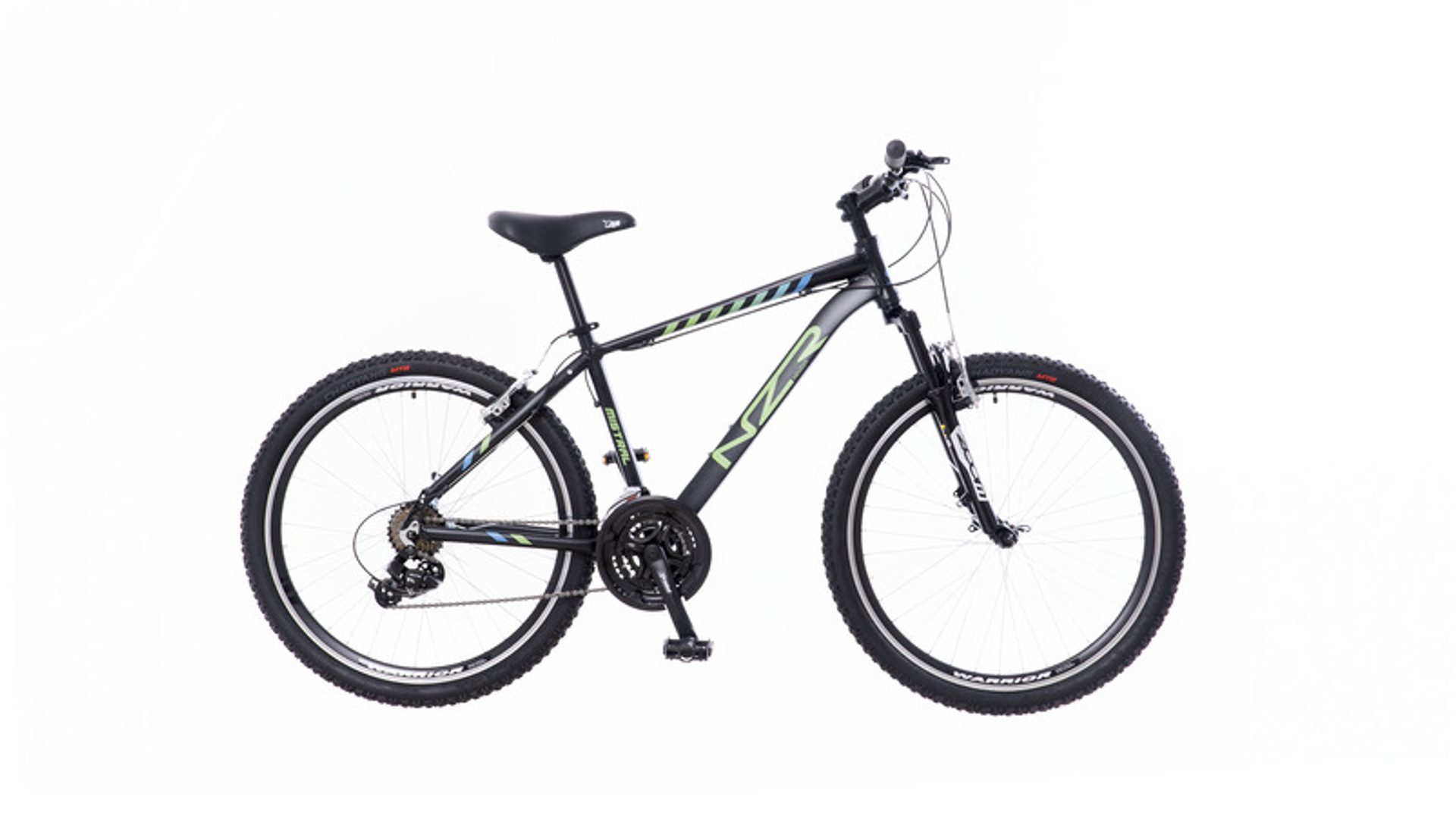 NEUZER Mistral 50 26" férfi MTB kerékpár, teleszkópos, fekete/neonzöld-türkiz, 17"