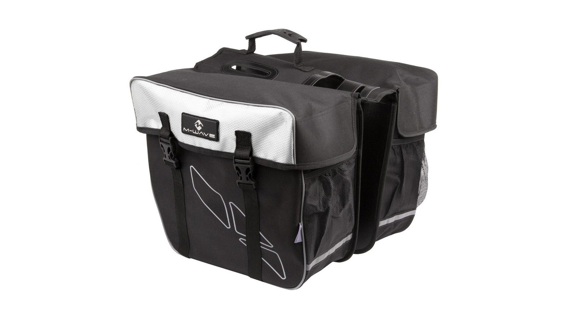 M-WAVE Amsterdam Double kétrészes túratáska csomagtartóra, 30 liter, fekete-fehér