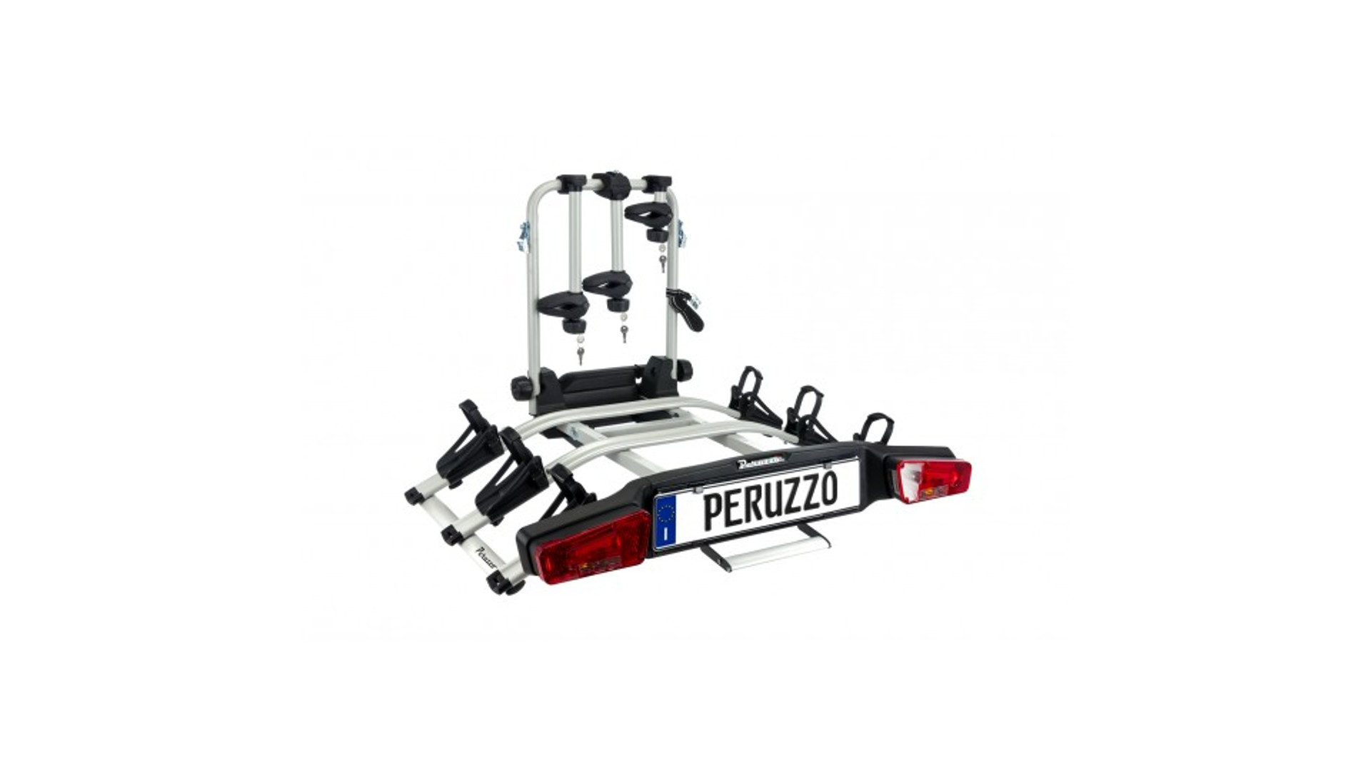 PERUZZO Zephyr 3 kerékpárszállító vonóhorogra elektromos kerékpárokhoz, 3 sínes, zárható, alu