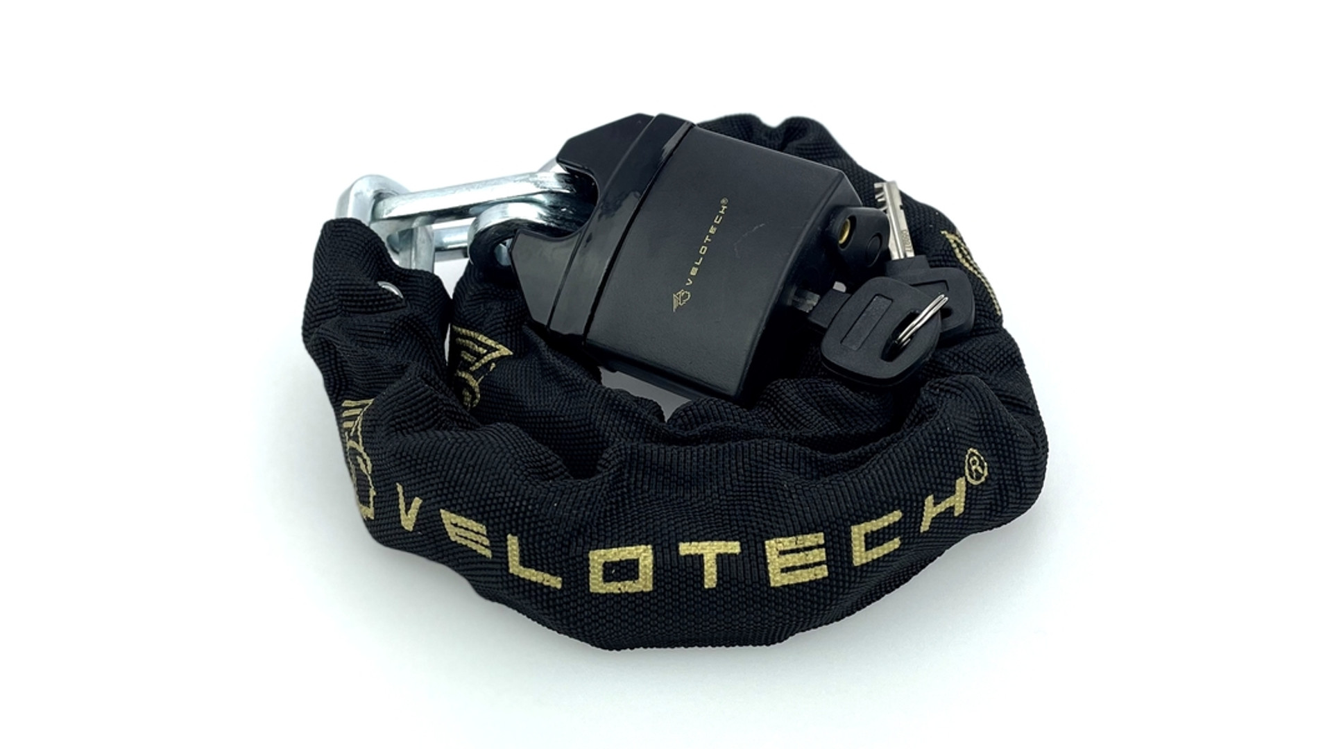 VELOTECH 8x900 kerékpárlakat (láncos zár) minilakattal, 90cm, fekete/arany