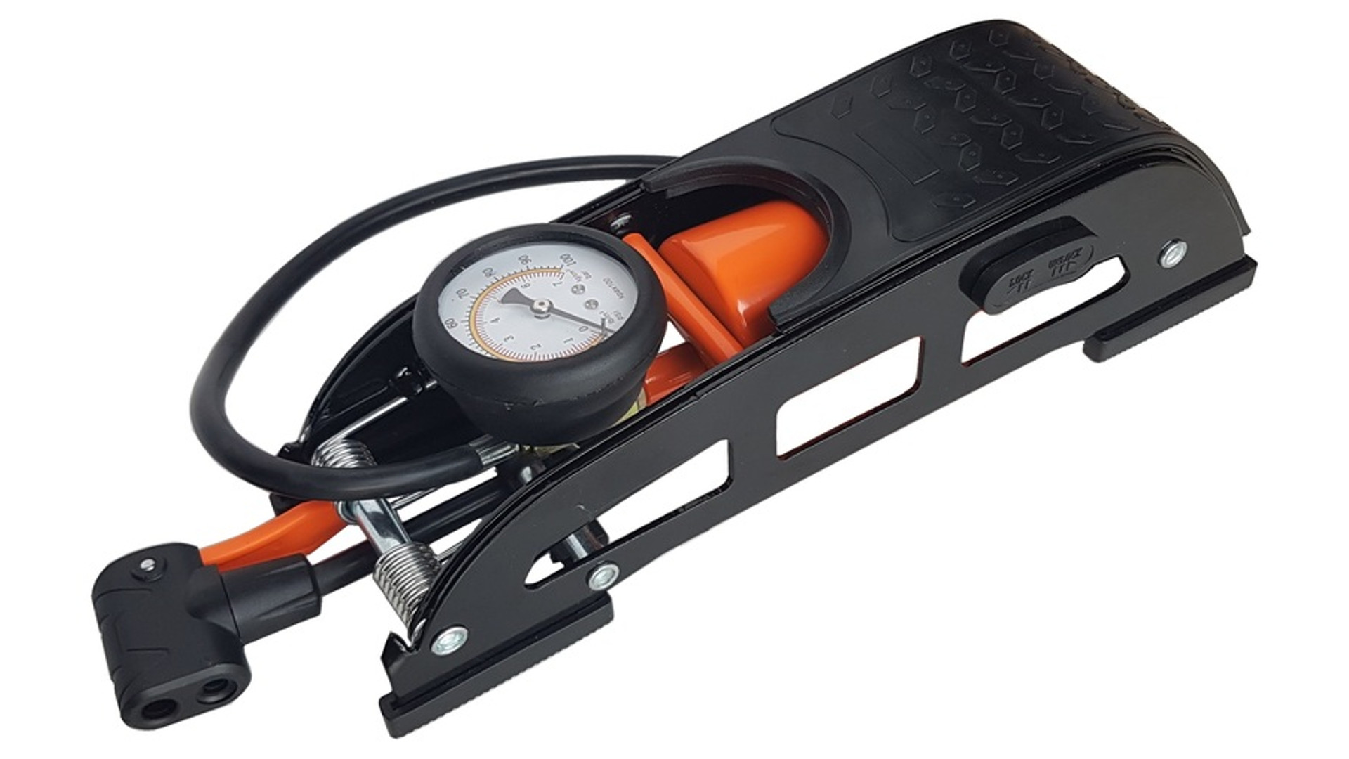 VELOTECH lábpumpa nyomásmérővel, 7bar, univerzális (AV/DV/FV), acél
