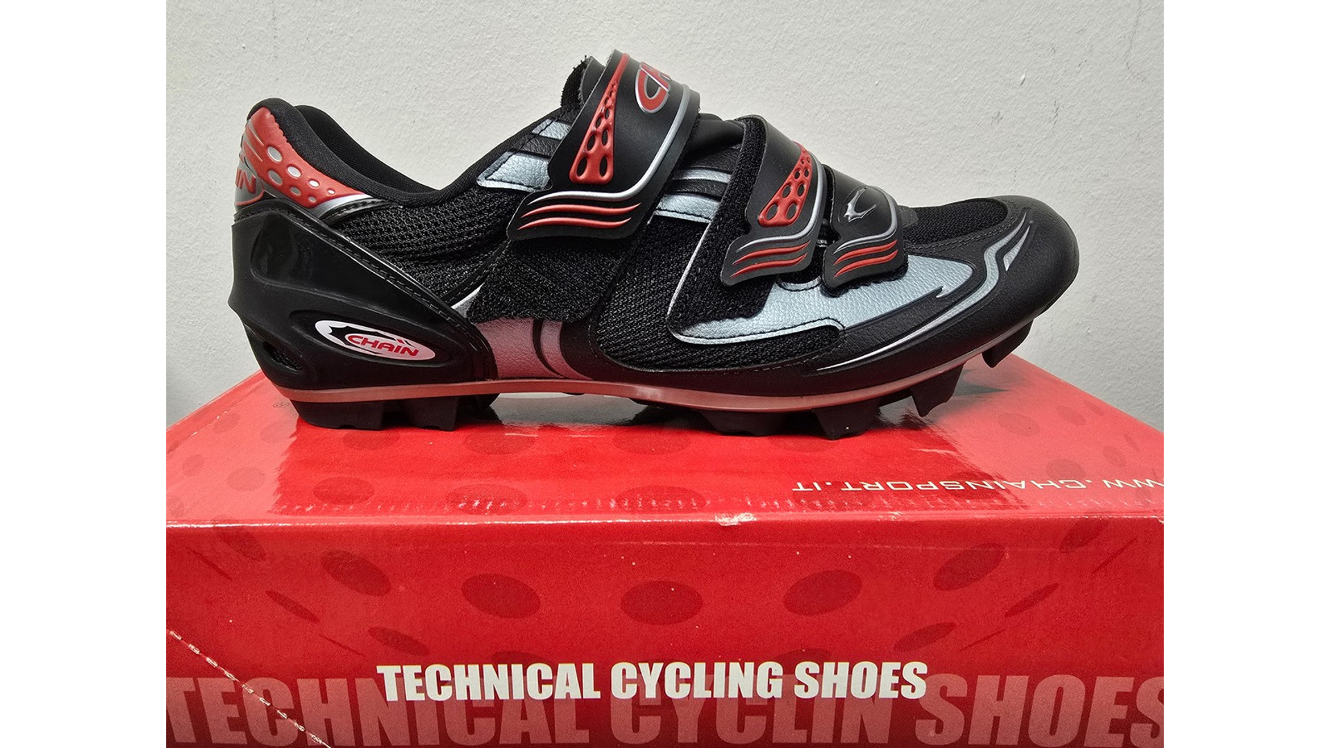 CHAIN Stream MTB kerékpáros cipő, SPD kompatibilis, silver-black-red, 45
