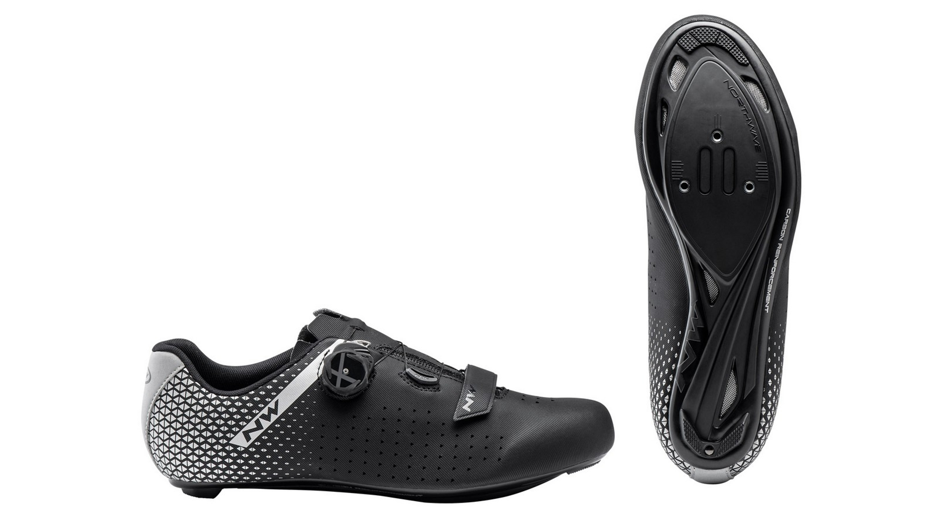 NORTHWAVE Road Core Plus 2 Wide Fit országúti kerékpáros cipő, szélesített, fekete/ezüst, 47