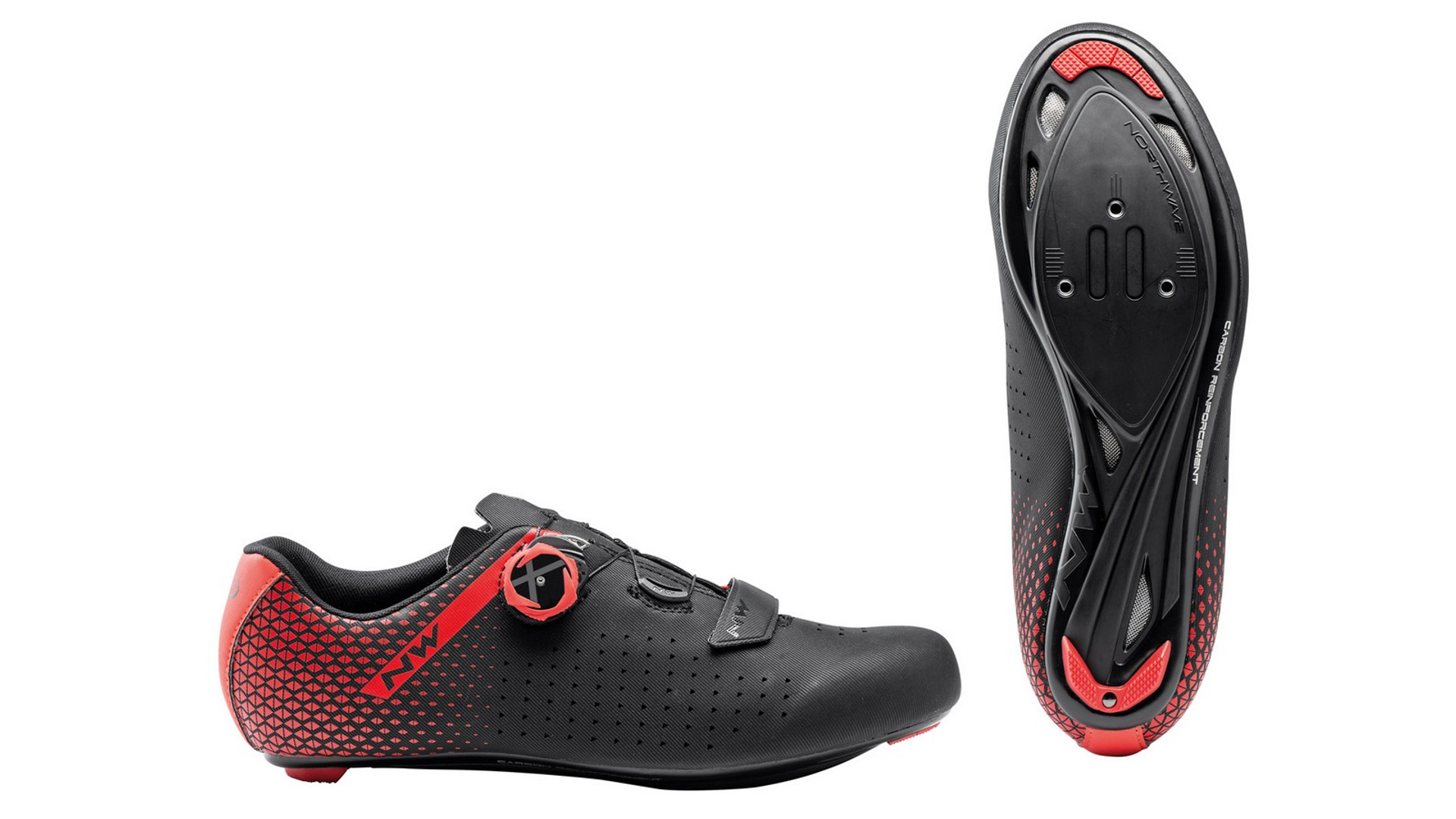 NORTHWAVE Road Core Plus 2 országúti kerékpáros cipő, fekete/fluo piros, 47