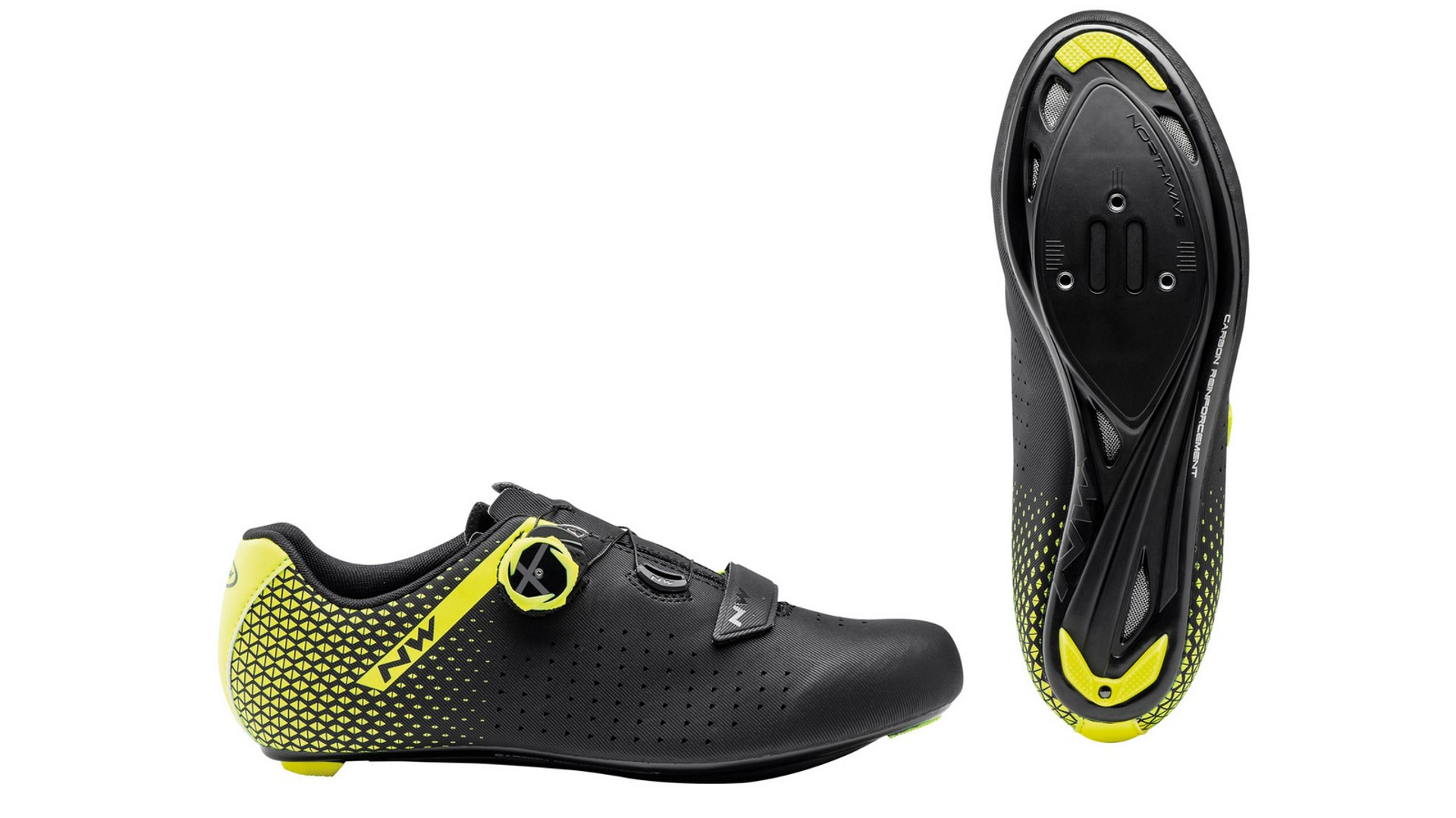 NORTHWAVE Road Core Plus 2 országúti kerékpáros cipő, fekete/fluo sárga, 41.5
